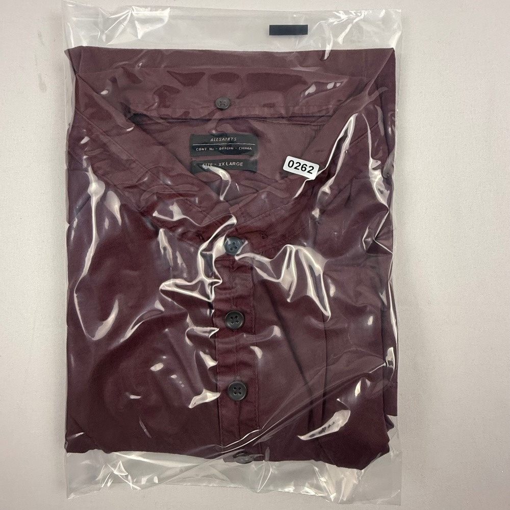 AllSaints Saints SS Polo Shirt Mens XXL Oxblood Burgundy Cotton MTJ602 Ramskull - Picture 11 of 11